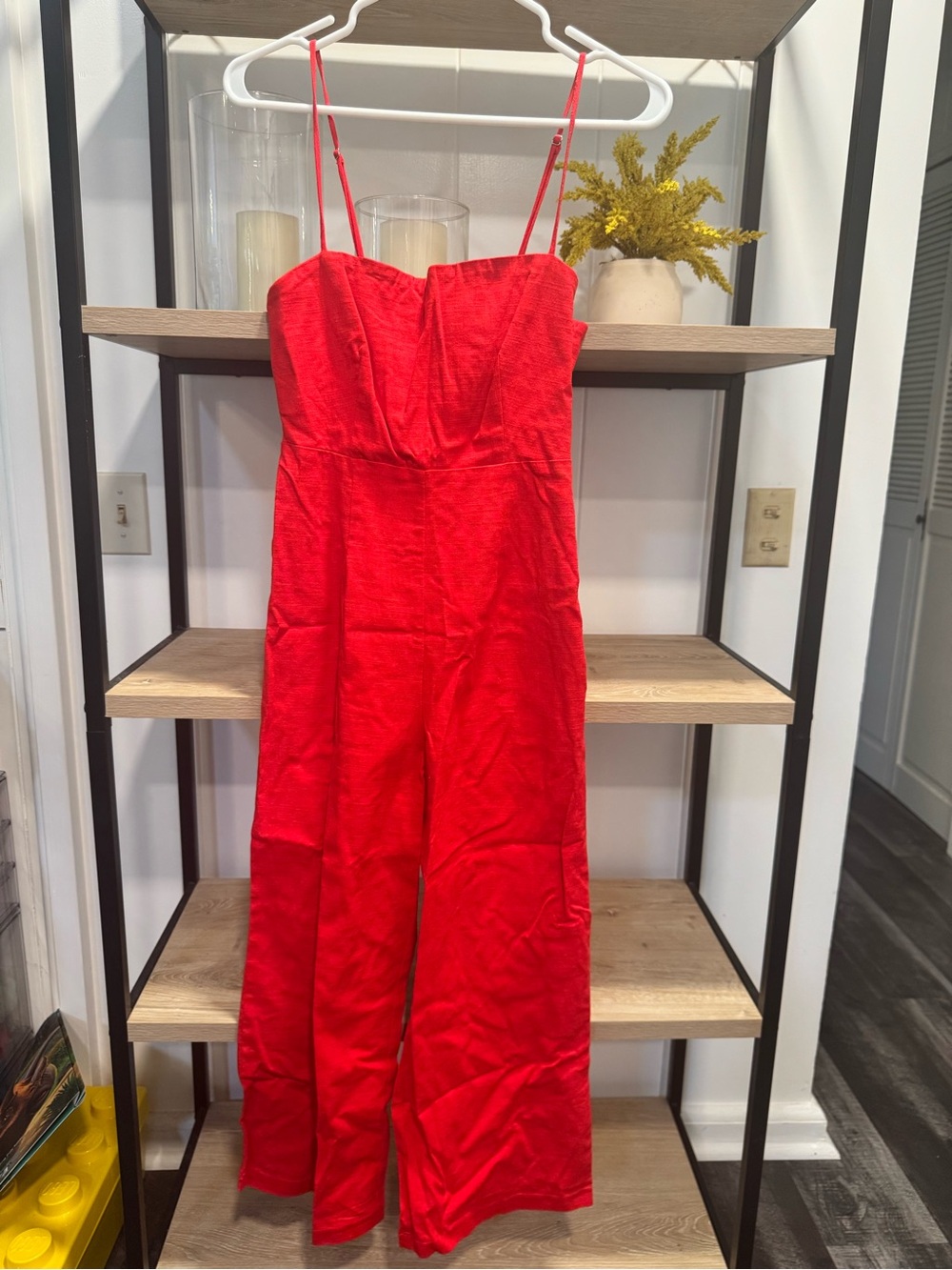 Astr Red Spaghetti-Strap Jumpsuit with Wide Legs